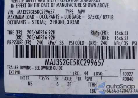 2019 Ford Ecosport Se z USA, uszkodzony, nr VIN MAJ3S2GE5KC299657